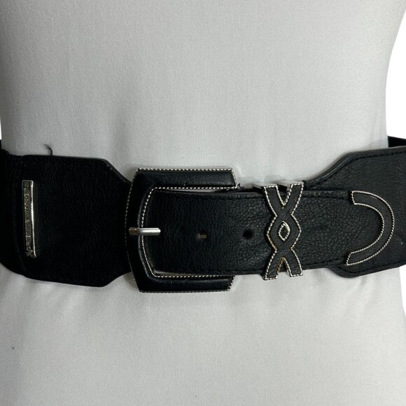 Adrienne Vittadini Studio Black Stretch Wide Waist Belt L XL Elastic Buckle - Picture 1 of 8